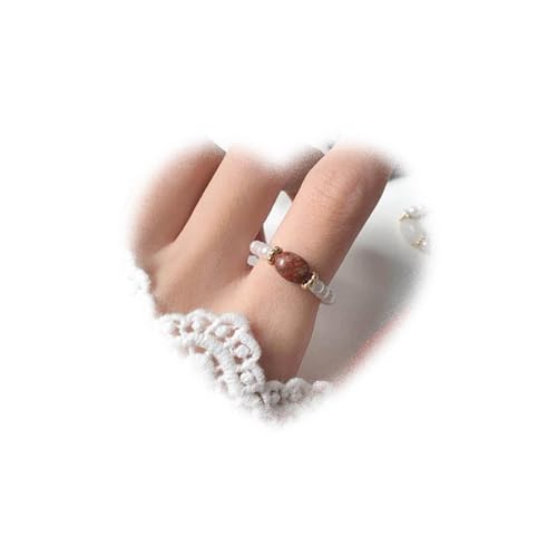 Crymystal Bohemian Perlen Ring mit Perlen stapelbar Ring mit Perlen Rot Naturstein Ring mit Perlen aus Naturstein Stretch Ring Bohemian stapelbare Ringe für Frauen und Mädchen Geschenke (Rot) von Crymystal