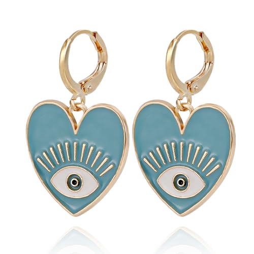 Crymystal Evil Eye Drop Ohrringe für Frauen Vintage Geometrische Herz geformte Ohrringe Gold Herz Form Anhänger Ohrringe Schmuck für Mädchen Graduation Day Geschenke (Blau) von Crymystal