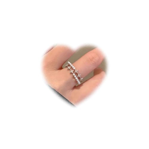 Crymystal Vintage Kristall Polaris Ring Silber Strass gestapelter Ring Zirkon Stern Knöchelring gepflasterte Sterne Fingerring geschichtete Sterne offener Ring Schmuck für Frauen und Mädchen Geschenk von Crymystal