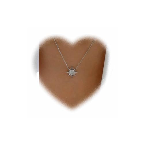 Crymystal Vintage Sonne Anhänger Halskette Kristall Sonne Halskette Silber Sonne Schlüsselbein Kette Halskette Lampe Anhänger Kette Halskette Schmuck geeignet für Frauen Geschenke von Crymystal