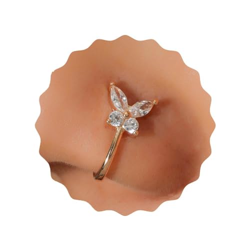 Crymystal Vintage Strass Schmetterling Nase Ring Gold Fake Fach Nase Ring Nagel U-förmige Clip Nase Nagel Biegbare Nase Ring Persönlichkeit Nase Ring Schmuck für Frauen und Mädchen Geschenke (Gold) von Crymystal