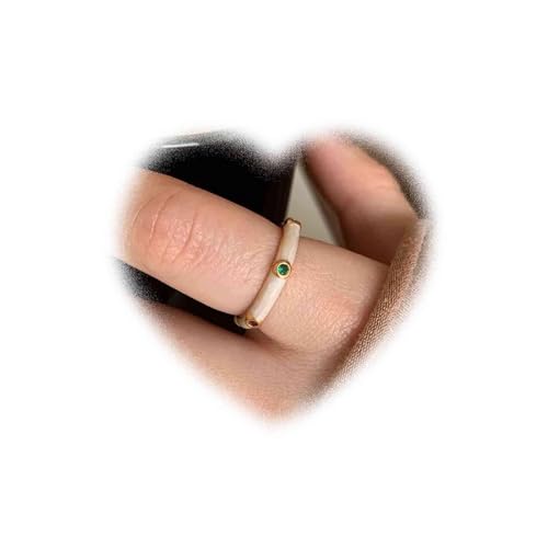 Crymystal Vintage weiß Emaille Frauenring Bunte Kristall Fingerknöchel Ring Minimal gestapelt Ring Bohemian Style Ring Emaille offene Ringe verstellbare Ringe Ornamente Mädchen Geschenke von Crymystal