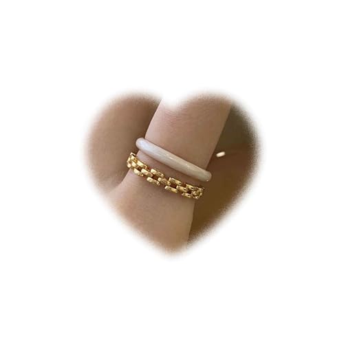 Crymystal Vintage weiße Emaille Ring Gold Kette Knöchel Ring geschichtet offener Finger Ring Vintage gestapelt Ring verstellbare Emaille Ring für Frauen Mädchen Ornamente von Crymystal