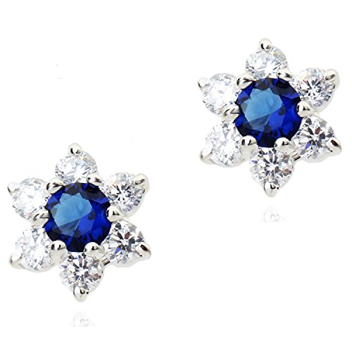 Crystalline Azuria Blumen Ohrstecker mit Blauer simulierter Saphir Zirkonia Kristalle 18 kt Vergoldet für Damen und Mädchen von Crystalline Azuria