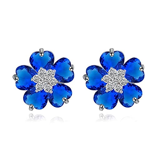 Crystalline Azuria Blumen Ohrstecker mit Blau Simulierter Saphir Zirkonia Kristalle18 kt Weiß Vergoldet für Damen von Crystalline Azuria