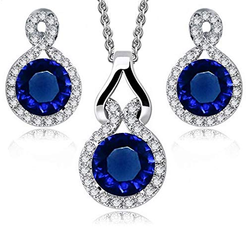 Crystalline Azuria Schmuck-Set mit Kristallen und mit 18 Karat weißvergoldet - Saphirblau - Halskette und Ohrstecker von Crystalline Azuria