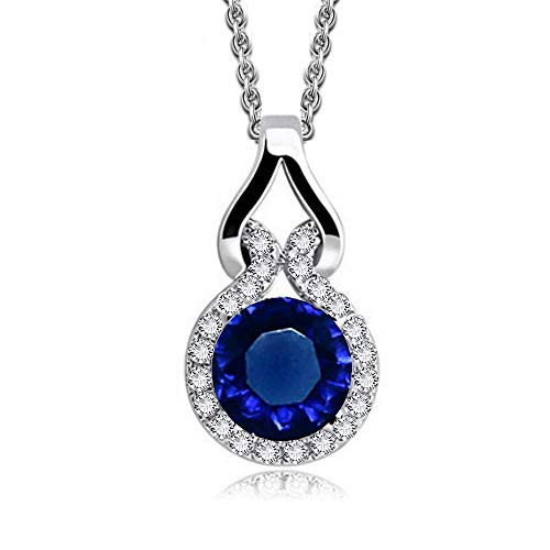 Crystalline Azuria Halskette Anhänger mit Rund Blauer simulierter Saphir Zirkonia Kristalle 18 kt Weiß Vergoldet für Damen 45 cm von Crystalline Azuria