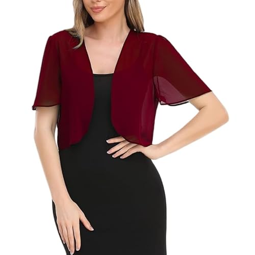CuLtP Cardigan Damen Damen Chiffon Achselzucken Kurz Geschnittener Bolero Durchsichtiger Cardigan Sommer Leichte Kurzarmjacke Bluse Hochzeits Bolero Abendkleider Schal Cover Ups Burgunderrot XL CuLtP Cardigan Damen Damen Chiffon Achselzucken Kurz Geschnittener Bolero Durchsichtiger Cardigan Sommer Leichte Kurzarmjacke Bluse Hochzeits Bolero Abendkleider Schal Cover Ups Burgunderrot XL von CuLtP
