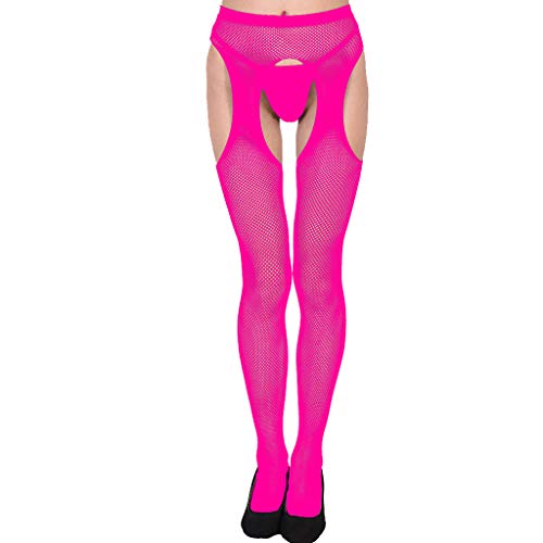 Cunhuan Damen Strapsstrumpfhose Schwarz Offenem Schritt Strumpfhose für Sex Sexy Unterwäsche für Damen (Hot Pink, One Size) von Cunhuan