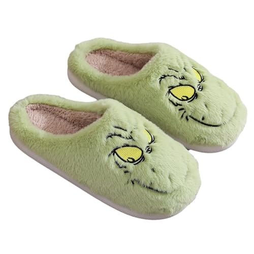 Grinch Hausschuhe für Damen Glückliche Hausschuhe für Weihnachten Lustige Hausschuhe Plüsch Pantoffeln Winter Warm Slipper Bequem Weich Leicht Anti-Rutsch Indoor Weihnachts Hausschuhe 36-44 EU von Cunhuan