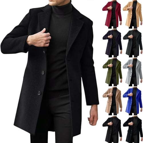 Winterjacke Herren Slim Fit Wintermantel Reverskragen Langarm Gepolsterte Fleecejacke Elegant Business Trenchcoat im britischen Stil Warmer Einfarbig Mantel Herbst Übergangsjacke (A-A-Black, M) von Cunhuan