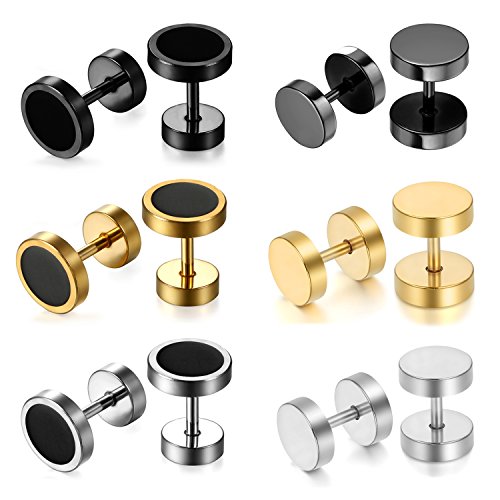 Cupimatch 6 Paare Ohrstecker Fake Plugs Herren Damen Edelstahl Ohrringe Rund Tunnel Ohrpiercing Set für Jungen Mädchen Rock Punk von Cupimatch