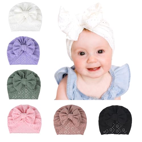 Cupimatch Baby Mädchen Turban Mützen: 6 Stück Süße Stirnbänder mit Schleife Kopfbedeckung Hut Atmungsaktiv Baby Haarband für Neugeborene Mädchen Kind von Cupimatch