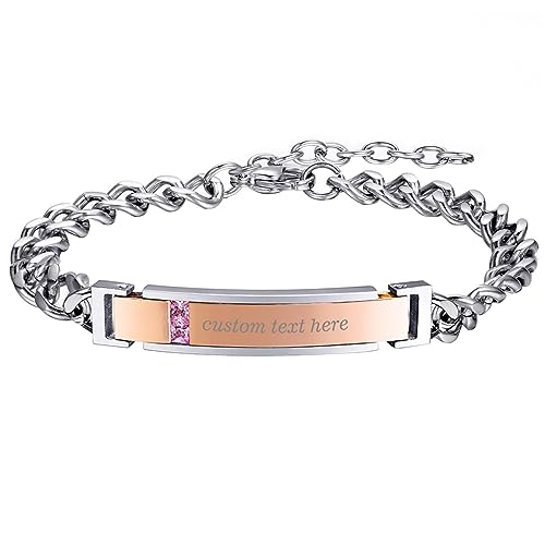 Cupimatch Damen Herren Armband mit Gravur, Personalisierte Edelstahl Glänzend Poliert Pärchen Armkette Armbänder für Damen Herren zu Weihnachten Jubiläum Hochzeit Geburtstag Valentinstag, Rosegold von Cupimatch