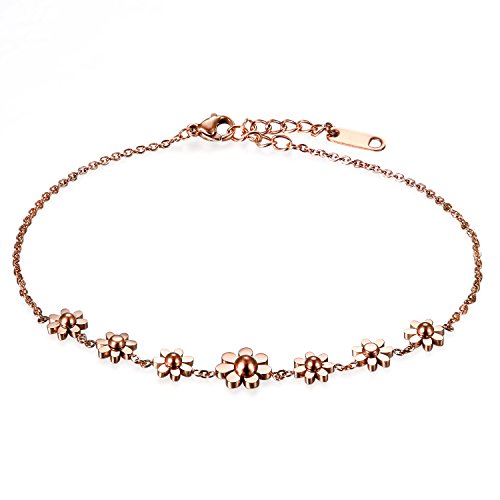 Cupimatch Fusskette Damen Fußkette Edelstahl Länge Verstellbar Fuß Schmuck Gänseblümchen Fusskettechen für Mädchen Frauen 22 + 3cm, Rosegold von Cupimatch