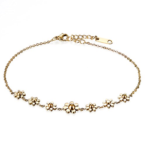 Cupimatch Fusskette Damen Fußkette Edelstahl Länge Verstellbar Fuß Schmuck Gänseblümchen Fusskettechen für Mädchen Frauen 22 + 3cm, Gold von Cupimatch