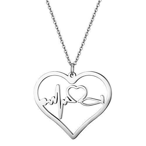 Cupimatch Herz Halskette Damen EKG Kette Krankenschwester Neutheit Schmuck für Frauen Mädchen 40cm, Silber (Silber 1) von Cupimatch