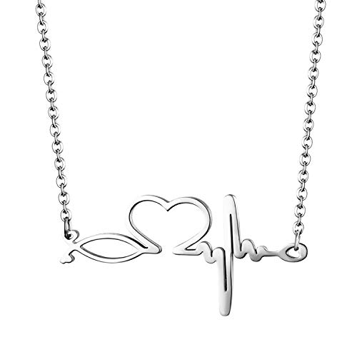 Cupimatch Herz Halskette Damen EKG Kette Krankenschwester Neutheit Schmuck für Frauen Mädchen 50cm, Silber von Cupimatch