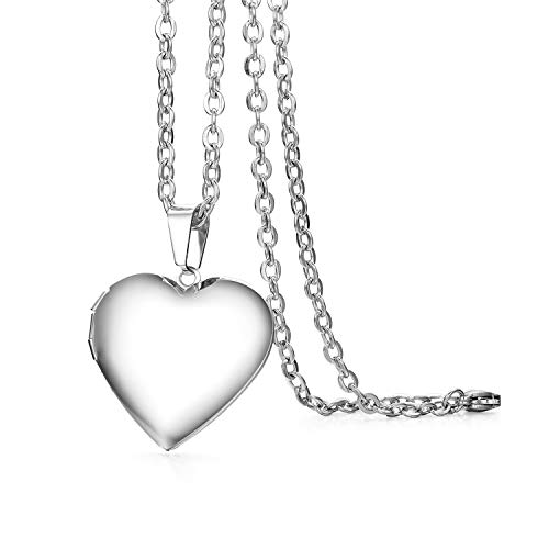 Cupimatch Herz Medaillon zum Öffnen für Bilder Foto Anhänger Kette Damen Amulett Herren Halskette Edelstahl Aufklappbar, mit 45cm Kette, Silber… von Cupimatch