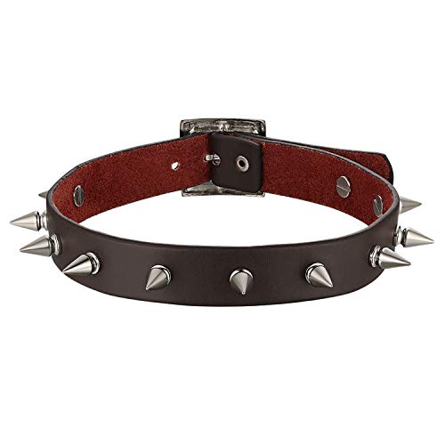 Cupimatch Leder Choker Halskette Gothic Punk Rock Spike Spitze Nieten Ahle Taper verstellbare Lederhalsband Kragen Halsband Kette für Damen Herren, Braun von Cupimatch