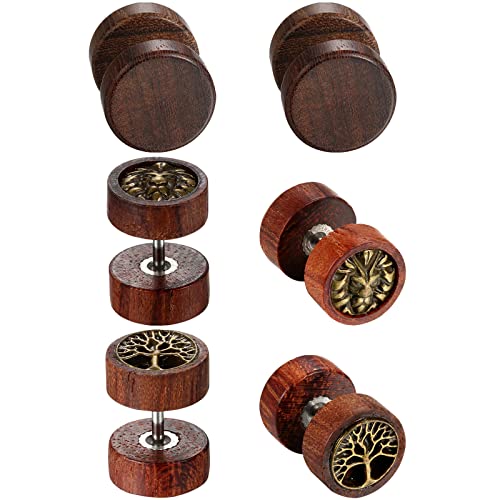 Cupimatch Ohrstecker Set 3 Paar Holz Ohrringe Klassische Vintage Hölzerne Unisex Runde Titan-Ohrringe Set Lebensbaum Ohrringe für Männer Frauen, 8/10/12mm von Cupimatch