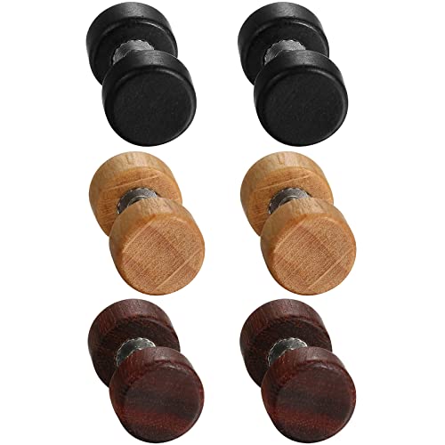 Cupimatch Ohrstecker Set 3 Paar Holz Ohrringe Klassische Vintage Hölzerne Unisex Runde Titan-Ohrringe Set Lebensbaum Ohrringe für Männer Frauen, 8/10/12mm von Cupimatch