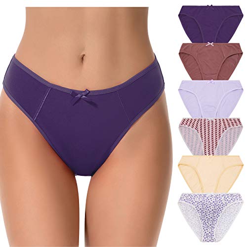 Curve Muse Damen 100% Baumwolle Bikini Slip Mittlere Taille Unterwäsche Höschen-6er Pack-PACKA-44/46-V2 von Curve Muse