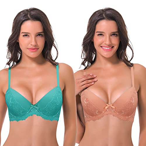 Curve Muse Damen-Balconette-BH, Übergröße, leicht gepolstert, 2 Stück, Hellbraun, Blau/Grün (2er-Pack), 85B von Curve Muse