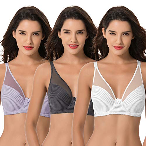 Curve Muse Damen Elegante Blumenspitze Abnutzung zu Bleistiftrock 34C Lavendel, grau, cremefarben (3pack) von Curve Muse