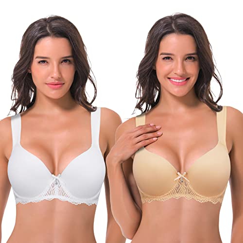 Curve Muse Damen Leicht Gepolsterter Bügel Spitze BH mit gepolsterten Schulterträgern - Weiß - 95B von Curve Muse