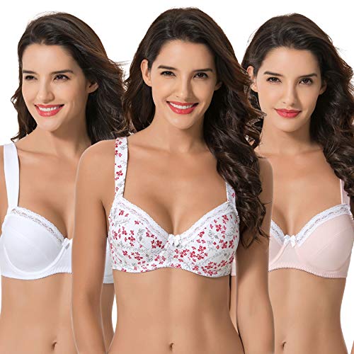 Curve Muse Damen Übergröße Bügel-BH ungefüttert Balconette Baumwolle BH 3er Pack - Pink - 85C von Curve Muse