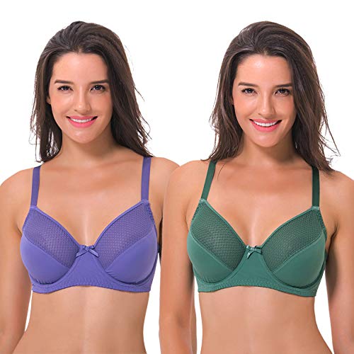 Curve Muse Damen Übergröße Ungefüttert Minimizer Bügel Vollfiguriger BH-2er Pack-Grün, Lila-75C von Curve Muse