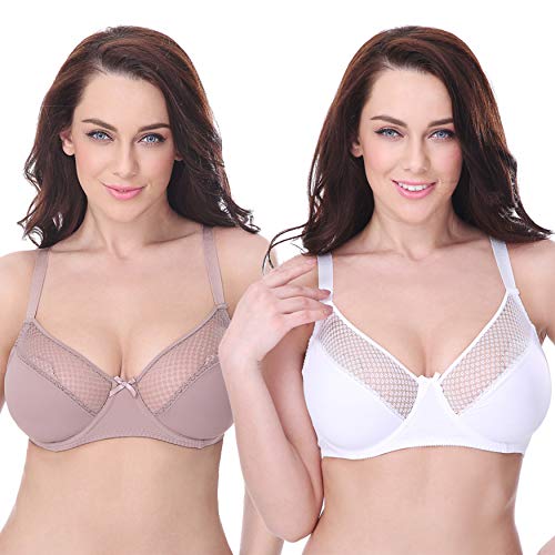 Curve Muse Damen Übergröße Ungefüttert Minimizer Bügel Vollfiguriger BH-2er Pack-Weiß, Rosa beige -110F von Curve Muse