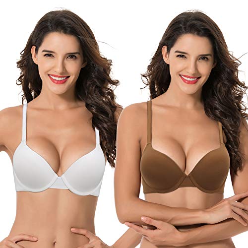 Curve Muse Damen Übergröße Vollständige Abdeckung Gepolstert Bügel-BH-2er Pack-Weiss, Schildpatt-105C von Curve Muse