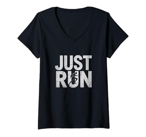 Damen Just Run – Motivierende Fitness-Nachricht Inspiration T-Shirt mit V-Ausschnitt Damen Just Run – Motivierende Fitness-Nachricht Inspiration T-Shirt mit V-Ausschnitt von Custom Tee Designs
