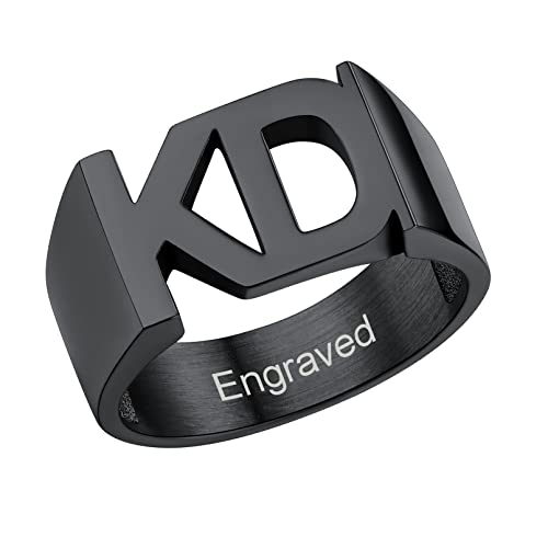 Custom4U Edelstahl Namensring Individueller A-Z Buchstaben Ring Herren Damen 2 Initialen Alphabet Fingerring in 3D Design Gravierbarer Schwarz Siegelring Fashion Accessoires von Custom4U