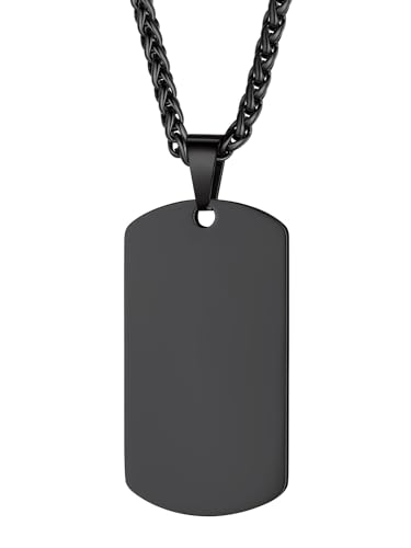 Custom4U Vintage Dog Tag Herren Kette Schwarz Edelstahl Militärischen Dog Tag Erkennungsmarke Anhänger Männer Jungen Militär Armee Hundemarke Anhänger in Schwarz mit 50cm+5cm Twistkette von Custom4U