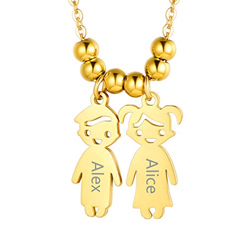 Custom4U Namenskette Edelstahl Kindernamen kette für Mutter Kinder Damen/Mädchen Halskette 2 Kinder Jungen und Mädchen Namenskette für Mütter 18K Vergoldet Halskette Geschenk für Mama Oma Mutter von Custom4U