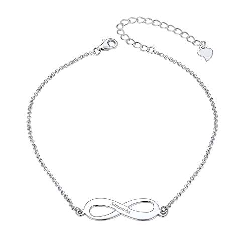 Custom4U S925 Silber Damen Fußkettchen Silber Personalisiert Infinity Unendlichkeit Namensfußband 21cm + 5cm Verlängerkette Verstellbar Name Fußkettchen für Damen Mädchen von Custom4U