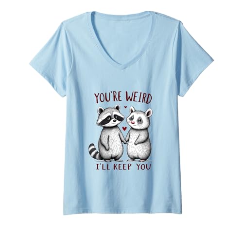 Damen Feral Design Liebespaar Opossum Waschbär T-Shirt mit V-Ausschnitt Damen Feral Design Liebespaar Opossum Waschbär T-Shirt mit V-Ausschnitt von Cute Possum Raccoon Designs