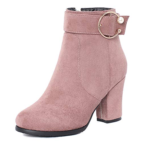 CuteFlats Damen Freizeitstiefelette mit Blockabsatz und Runder Spitze (Rosa, 38) von CuteFlats