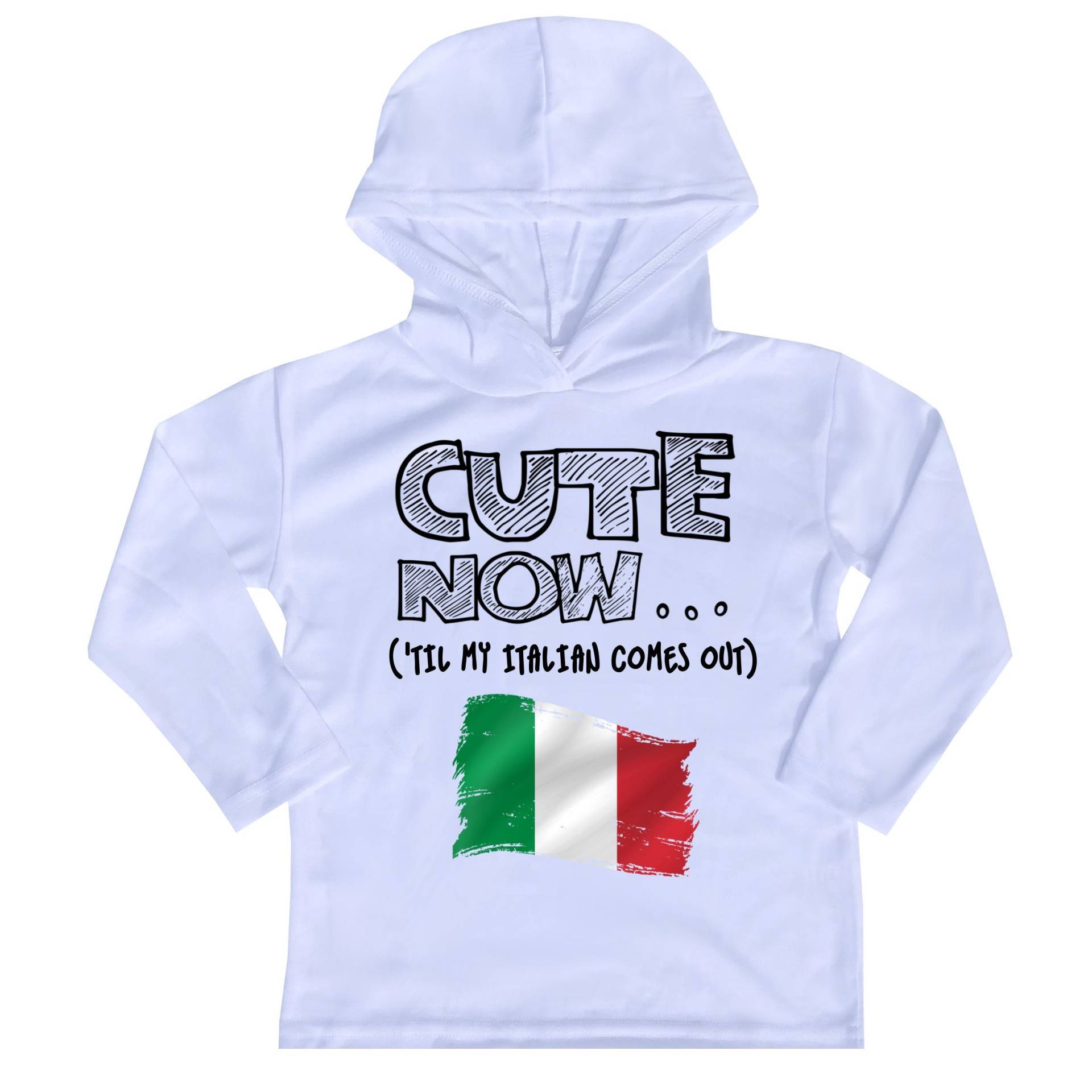 Kapuzen Langarm Italien Flagge Kleinkind T-Shirt Cute Now... | 'til My Italian Comes Out Geschenk Pride Kinder Weiß Shirt 2T-8T von CuteNowBabyGear