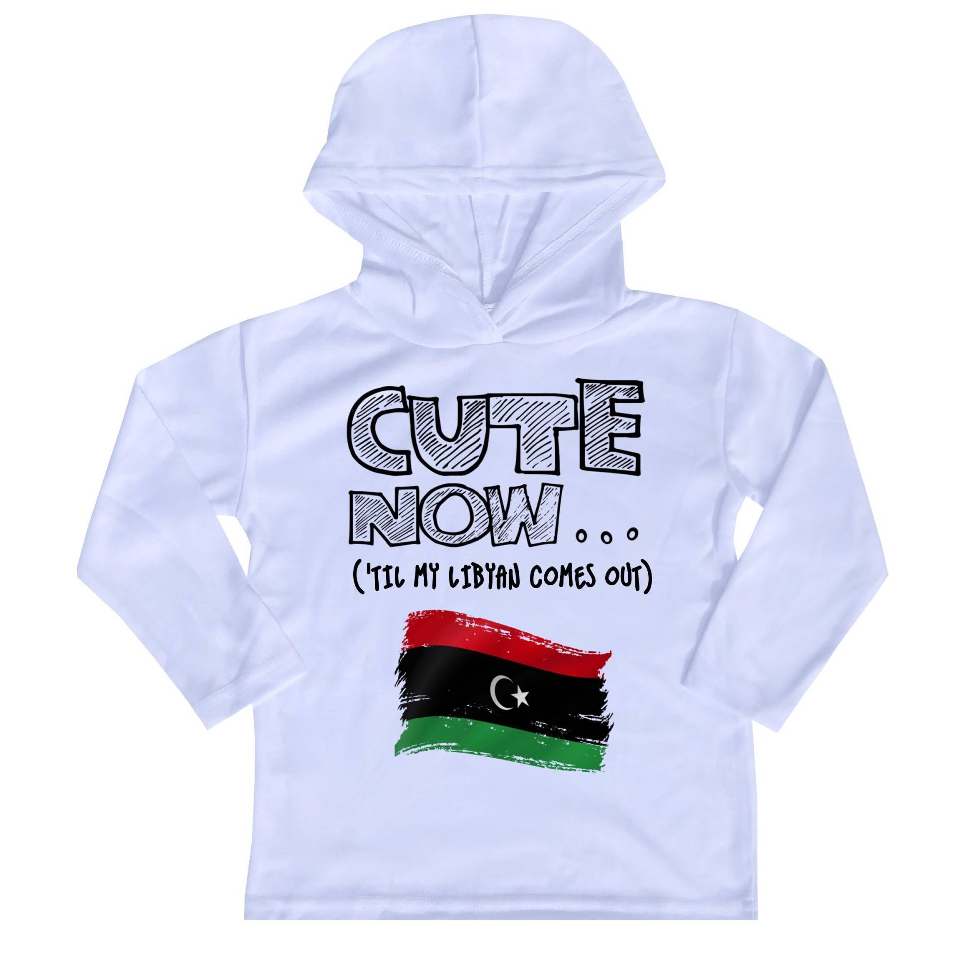 Kapuzen Langarm Libysch Flagge Kleinkind T-Shirt Cute Now... | 'til My Libyan Comes Out Geschenk Pride Kinder Weiß Shirt 2T-8T von CuteNowBabyGear