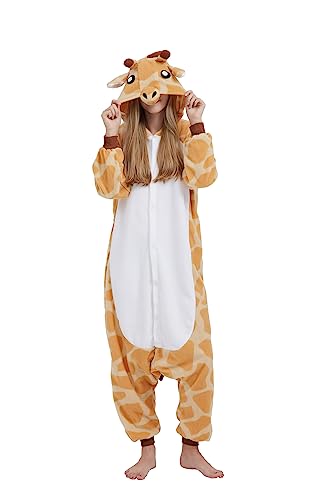 CuteOn Erwachsene Tier Jumpsuits Partei Pyjamas Dame Halloween Onesie Cartoon Performance Kostüme Pyjama Herren Loungewear-Giraffe-XL von CuteOn