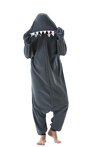 CuteOn Erwachsene Tier Jumpsuits Partei Pyjamas Dame Halloween Onesie Cartoon Performance Kostüme Pyjama Herren Loungewear-Hai-Grau-M von CuteOn