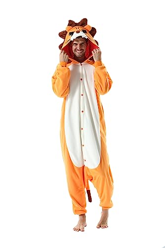 CuteOn Erwachsene Tier Jumpsuits Partei Pyjamas Dame Halloween Onesie Cartoon Performance Kostüme Pyjama Herren Loungewear-Löwe-XL von CuteOn