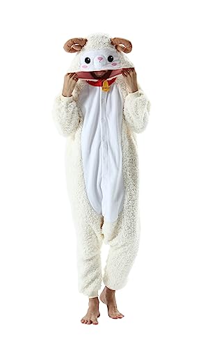 CuteOn Erwachsene Tier Jumpsuits Partei Pyjamas Dame Halloween Onesie Cartoon Performance Kostüme Pyjama Herren Loungewear-Schaf-L von CuteOn