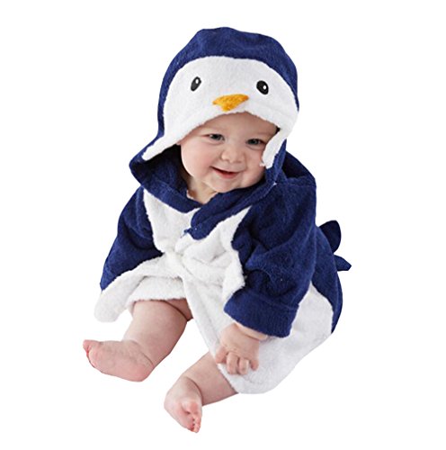 CuteOn Unisex Baby Kinder Karikatur Tier Flanell Kapuzen Bademantel Pyjamas Nachtwäsche Pinguin 120cm von CuteOn
