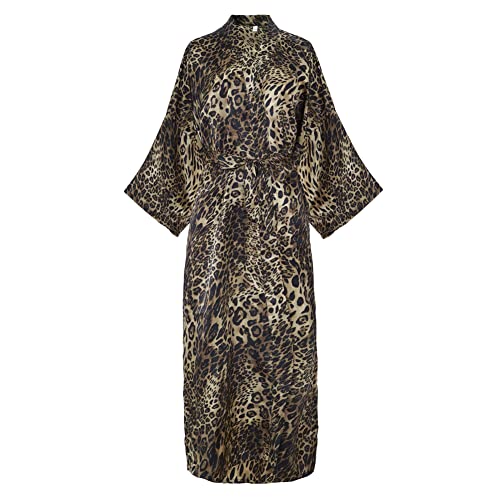 Damen-Kimono, Morgenmantel, Blumenmuster, bedruckt, Cardigan für Frauen, Hochzeit, Party, Schlafanzug, # Kleiner Leopard-Braun, Einheitsgröße Große Größen Tall von CuteSwan