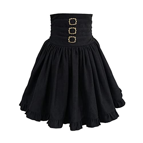 Lolita niedlicher Mini-Faltenrock für Mädchen, kurzer Gothic-Vintage-Skater-Puff, elegant, A-Linie, Rüschen-Flare-Rock, Schwarz, Einheitsgröße von Cuteighteen